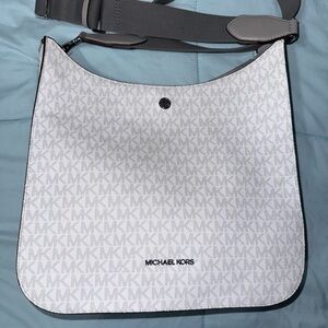 Michael Kors Monogrammed Gray and White Messenger Bag